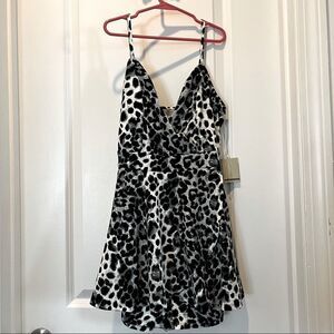 NWT Active USA Size Small Black and White Leopard Romper Spaghetti straps